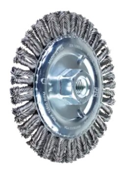 COMBITWIST® STRINGER BEAD WHEEL BRUSH 4-1/2" DIA .020 CS, 5/8-11" THREAD
